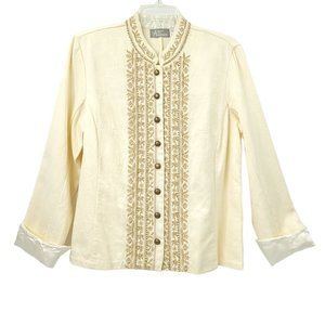 Vents d Ailleurs Cream Jacket Blazer Embroidery Beaded Size 12 Vintage Boho Neru